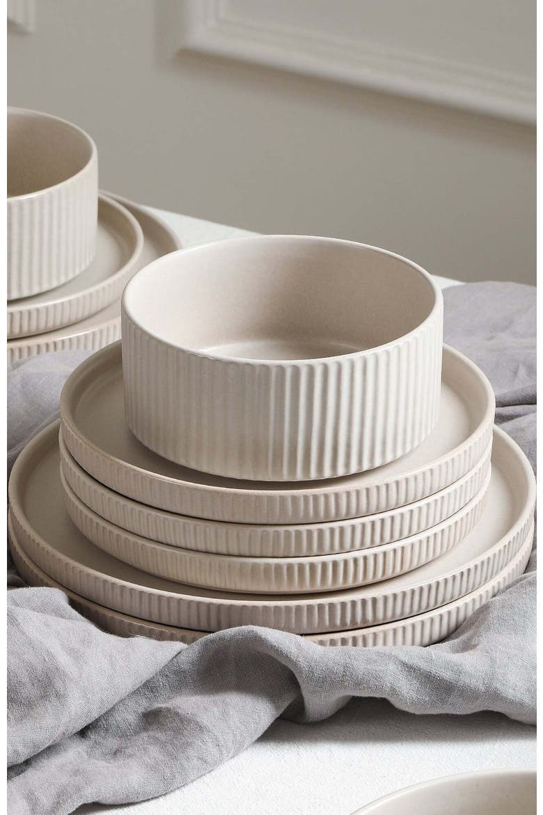 Haven Stoneware 16-Piece  Dinnerware Set with Pasta Bowls, Alternate, color, Beige