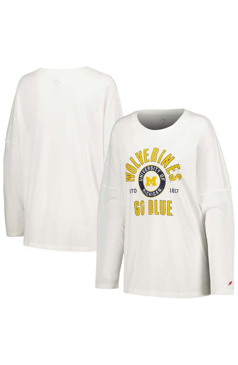 LEAGUE COLLEGIATE WEAR Women's League Collegiate Wear White Michigan Wolverines Clothesline Oversized Long Sleeve T-Shirt, Main, color, White