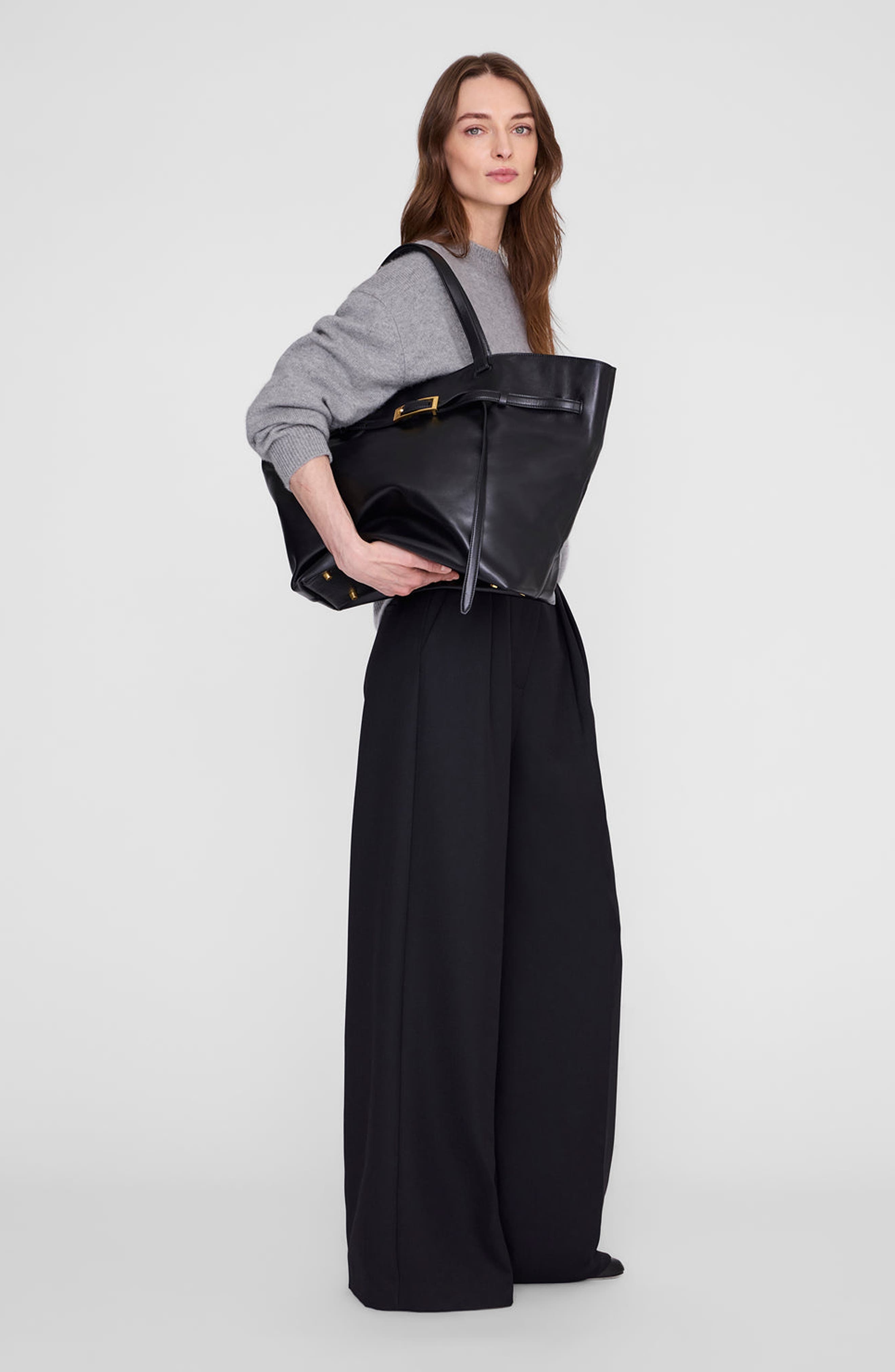 Elly Tote Grained Leather, Alternate, color, Black