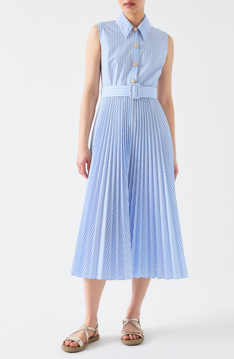 LK Bennett Hally Stripe Sleeveless Pleated Shirtdress, Main, color, 