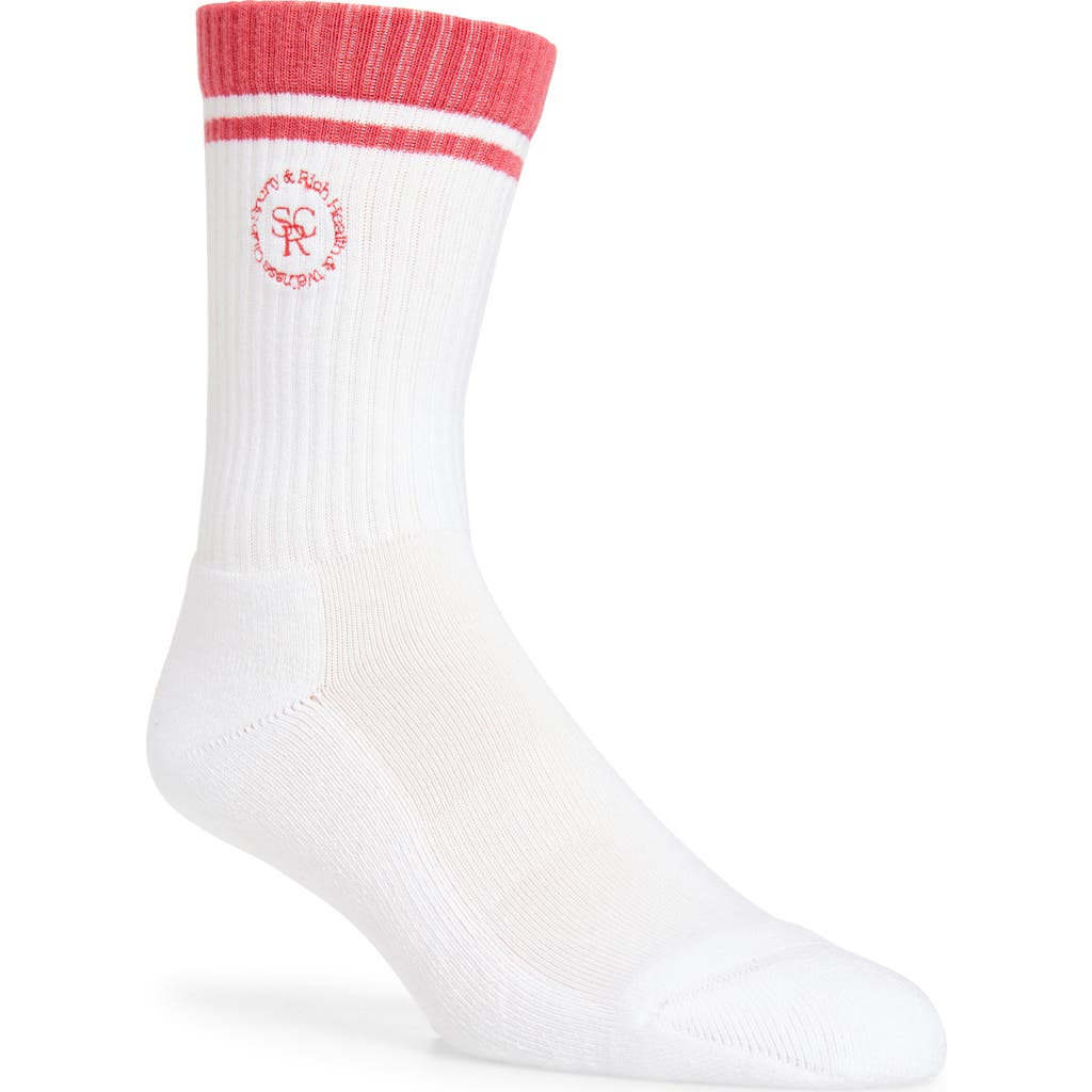 Shop Sporty And Rich Sporty & Rich Srhwc Embroidered Crew Socks In White/desert Rose