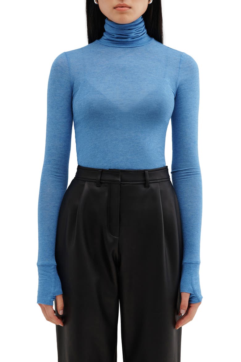 Tallin Sheer Turtleneck Top, Main, color, AZURE BLUE