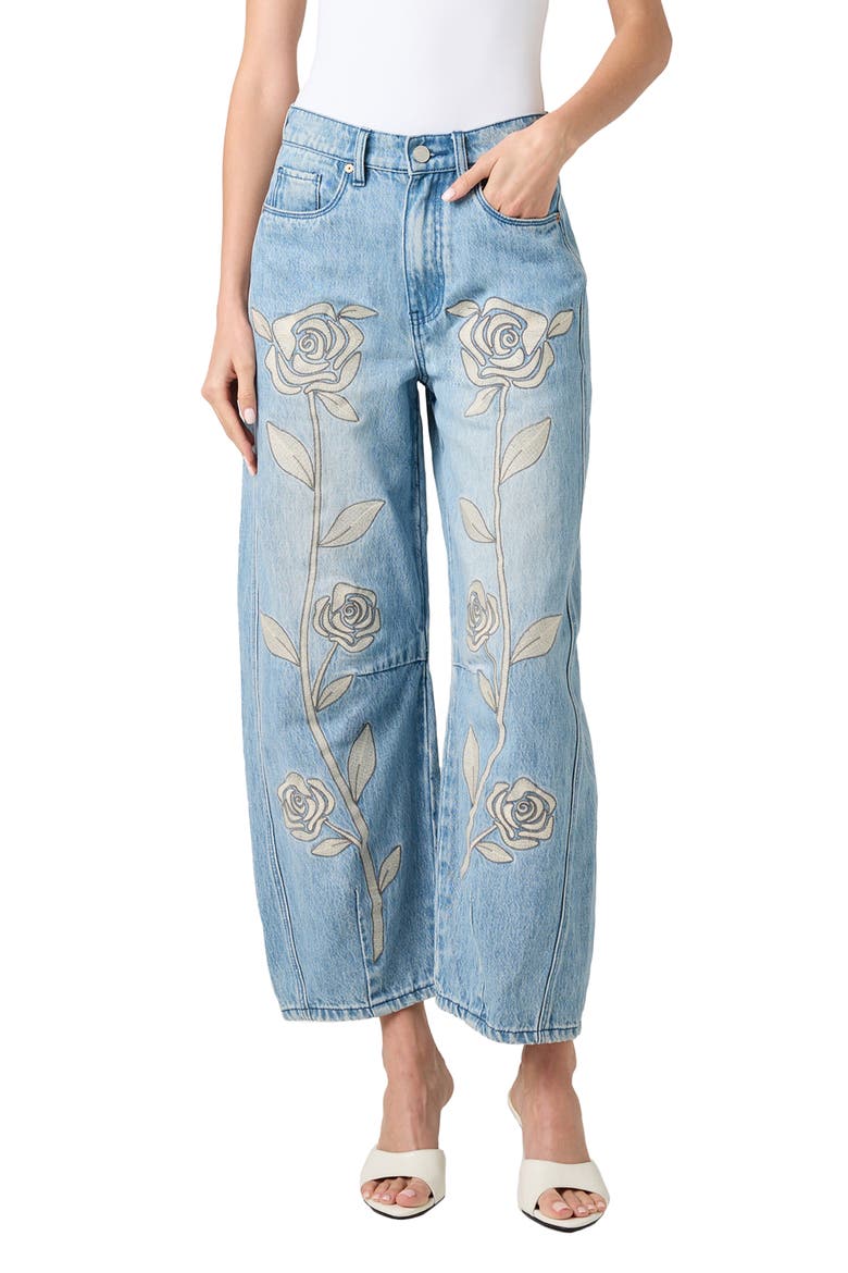 Embroidered Barrel Leg Jeans, Main, color, TOGETHER AGAIN