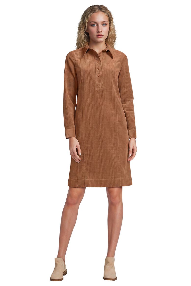 Wide Wale Corduroy Popover Shirt Dress, Main, color, Maple Toffee