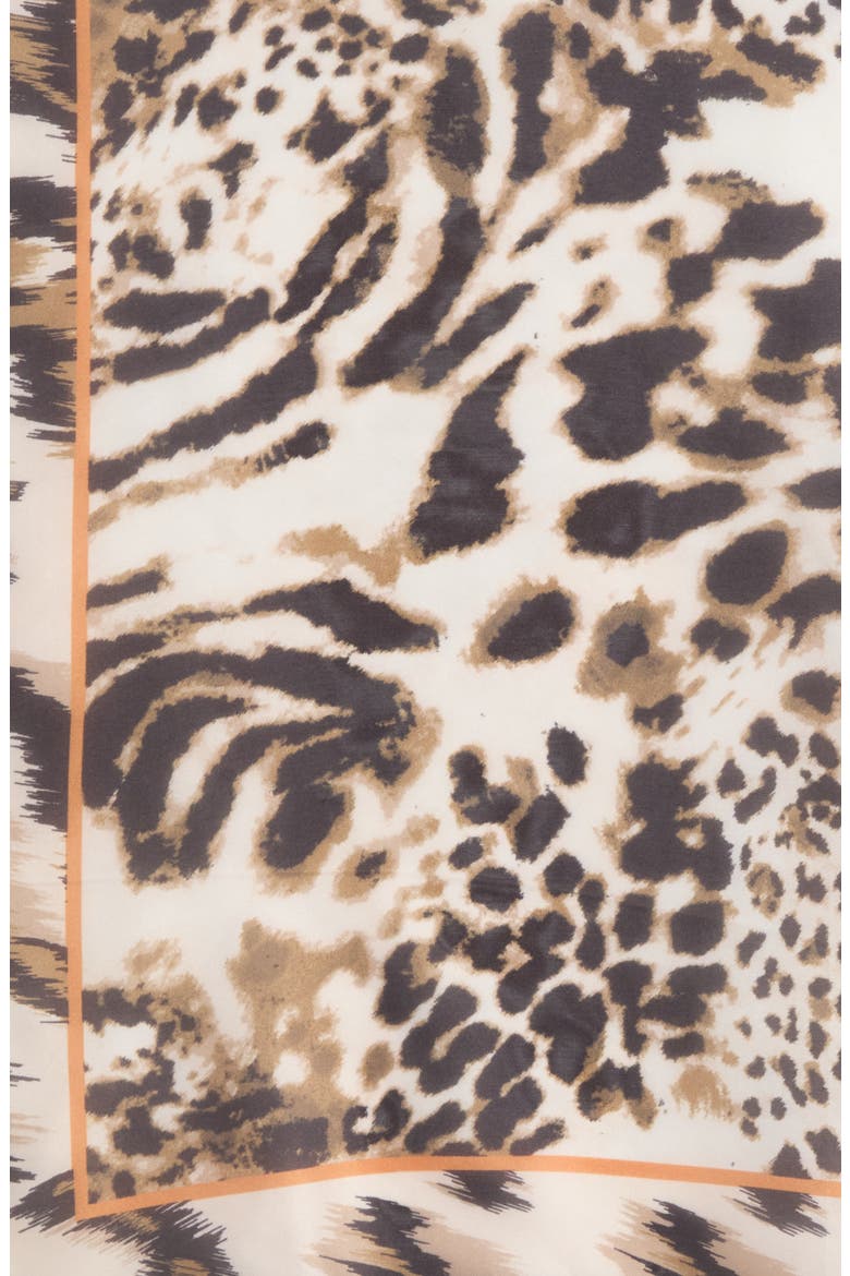 Ikat Leopard Square Scarf, Alternate, color, BROWN