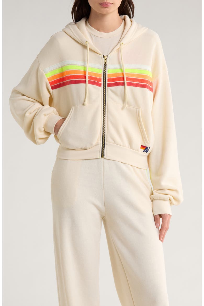 5-Stripe Zip Hoodie, Alternate, color, VINTAGE WHITE/ WHITE NEON