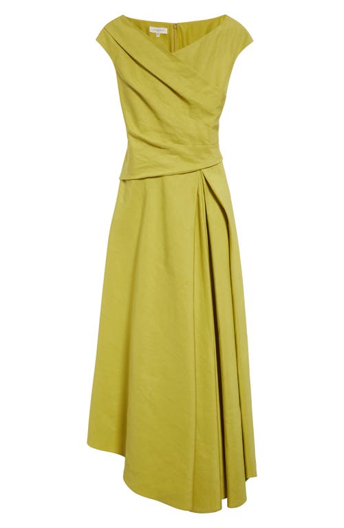 Lafayette 148 Silk Linen Drape Front Asymmetric Dress In Chartreuse