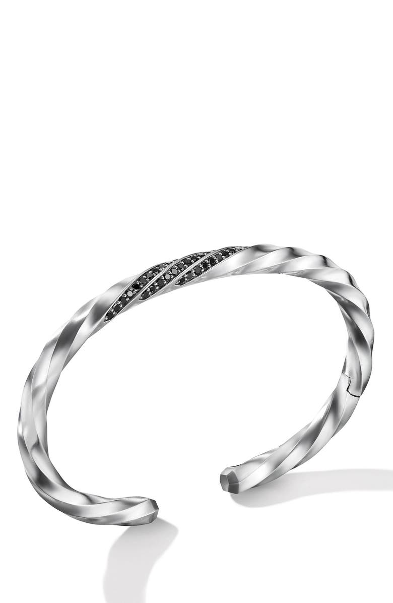 David Yurman Cable Edge<sup>™</sup> Cuff Bracelet in Recycled Sterling Silver with Pavé Black Diamonds, Alternate, color, Sterling Silver Recycled