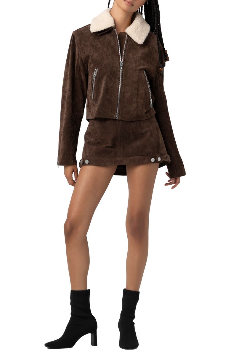 BLANKNYC Suede & Faux Shearling Crop Jacket, Alternate, color, Down To Earth