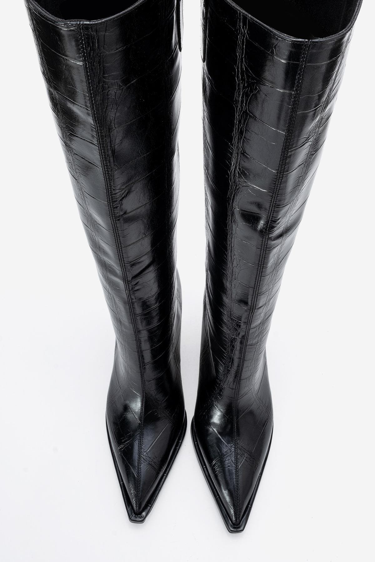 Prologue Shoes Lunelle Stiletto Knee High Boot, Alternate, color, Black Print Faux Leather