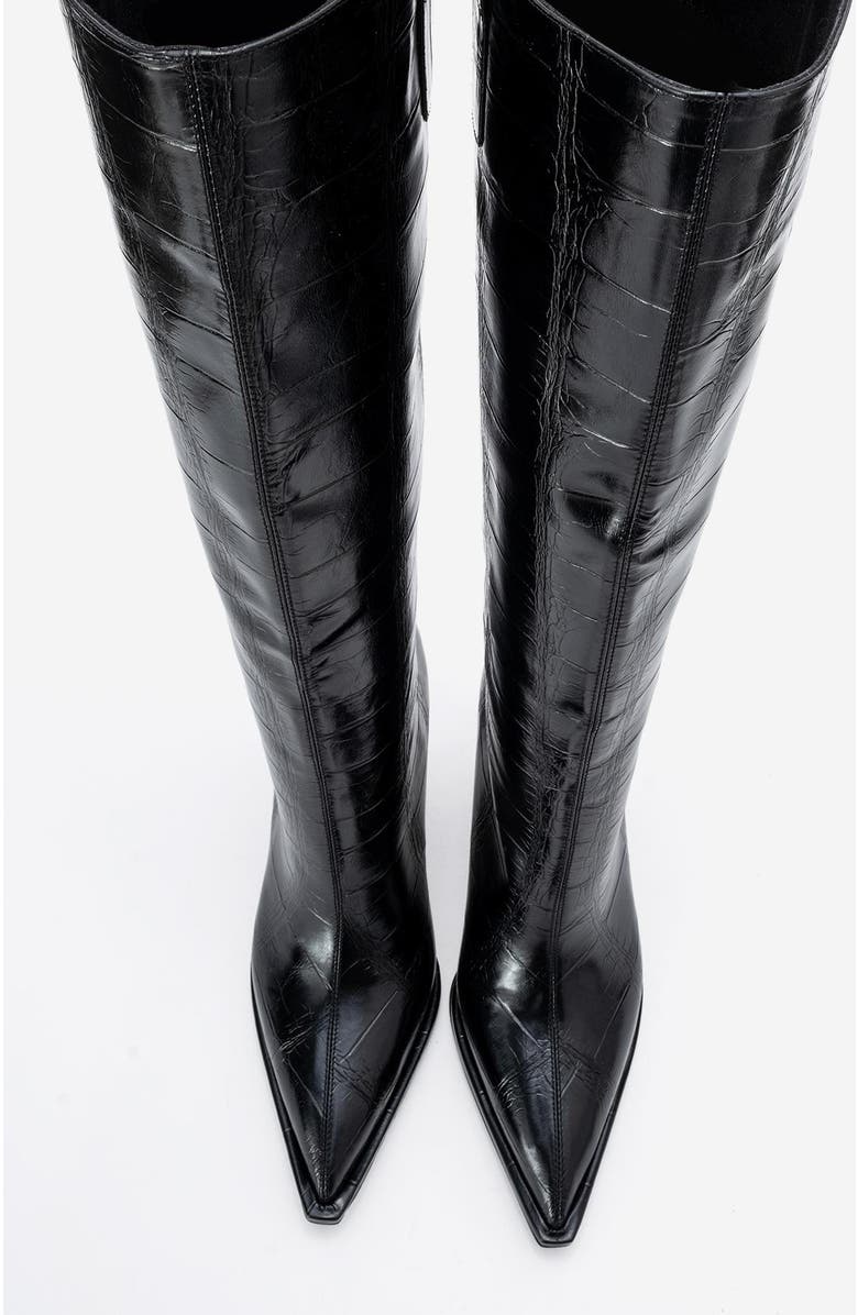 Prologue Shoes Lunelle Stiletto Knee High Boot, Alternate, color, Black Print Faux Leather