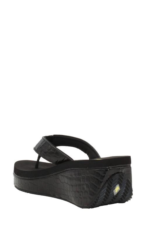 Volatile Frappachino Wedge Flip Flop In Black Crocodile Print