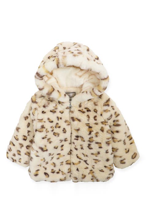 Teddy Leopard Print Faux Fur Hooded Jacket (Baby)