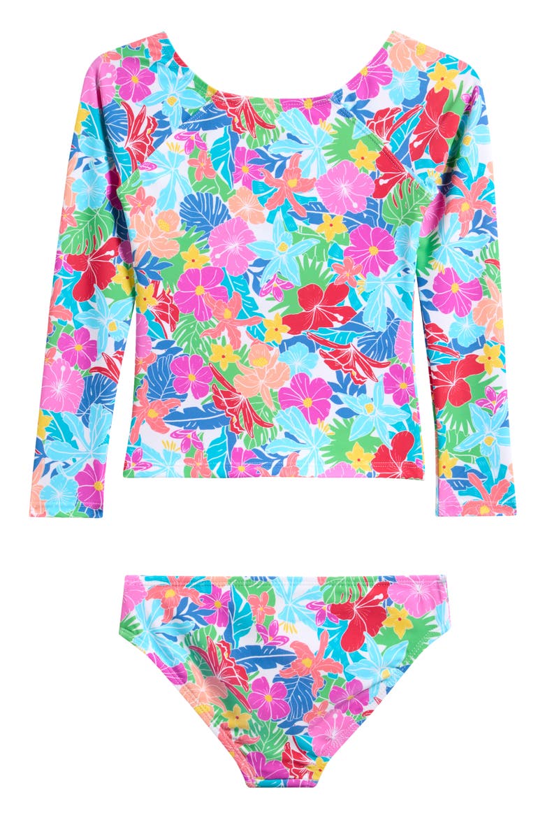 Kids' Hawaiian Floral Two-Piece Rashguard Swimsuit, Alternate, color, WILD WAHINE