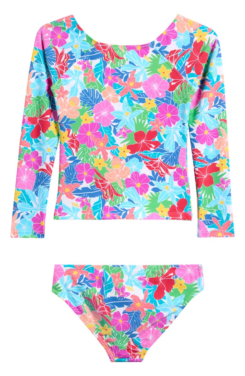 Raisins Kids' Hawaiian Floral Two-Piece Rashguard Swimsuit, Alternate, color, Wild Wahine