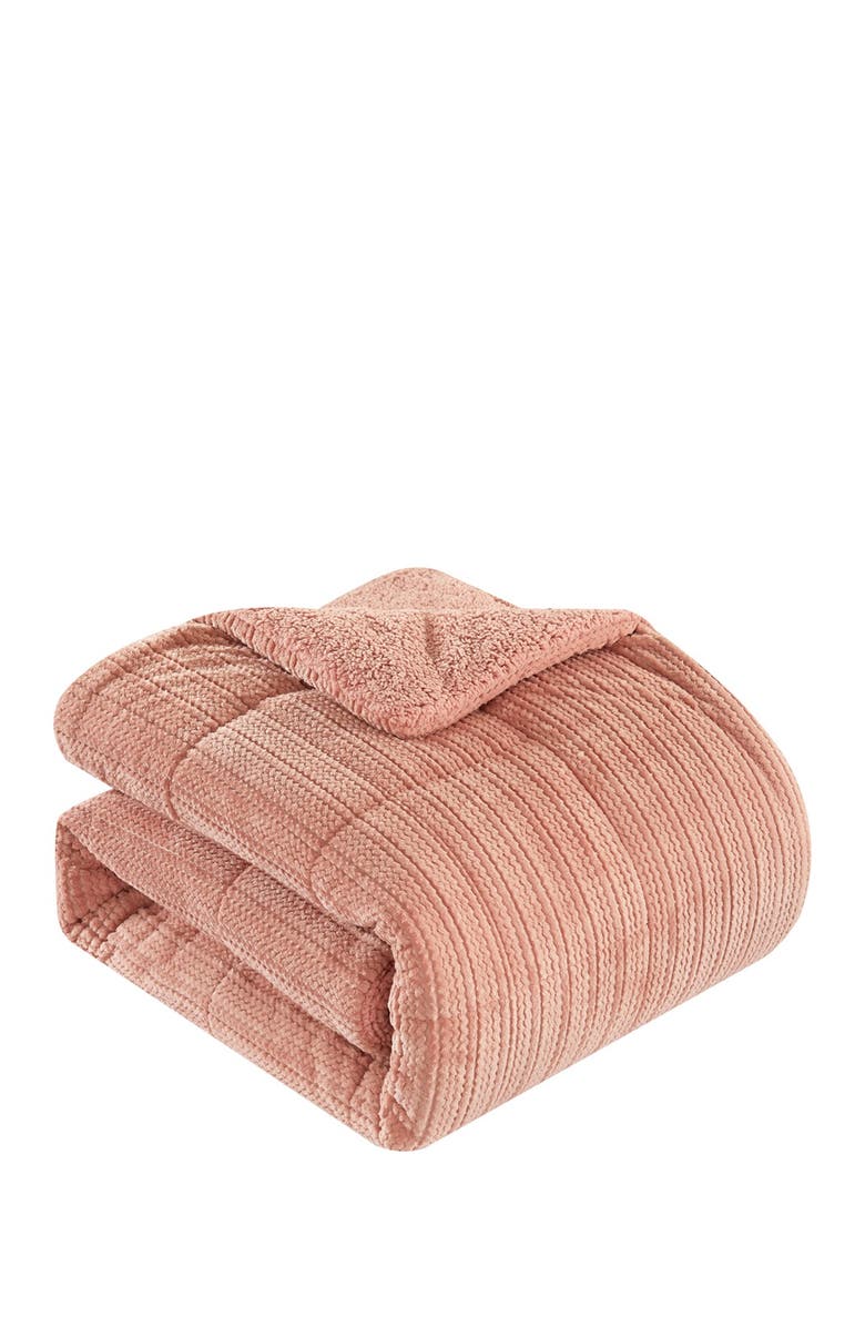 CHIC Rashid Ribbed Texture Microplush Faux Shearling Lined King Comforter 3-Piece Set - Beige, Alternate, color, 