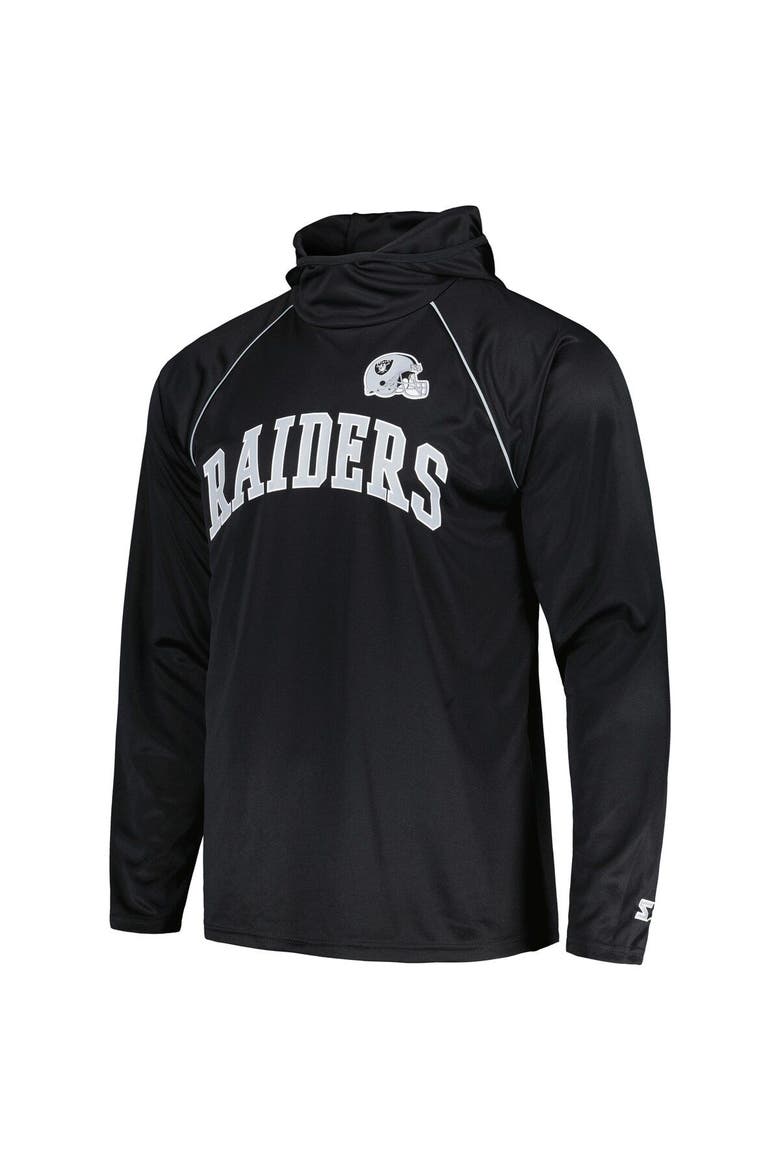 Men's Starter Black Las Vegas Raiders Gridiron Classics Throwback Raglan Long Sleeve Hooded T-Shirt, Alternate, color, Black