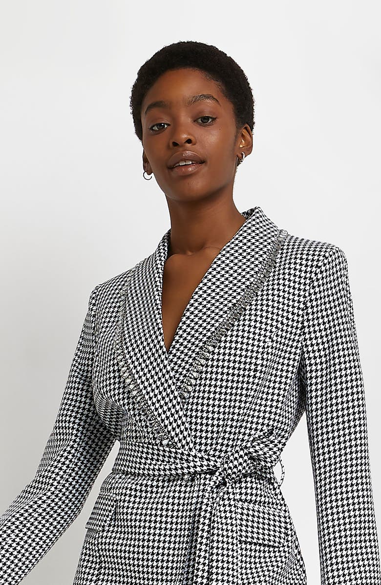 River Island Belted Dogtooth Blazer Dress, Alternate, color, 
