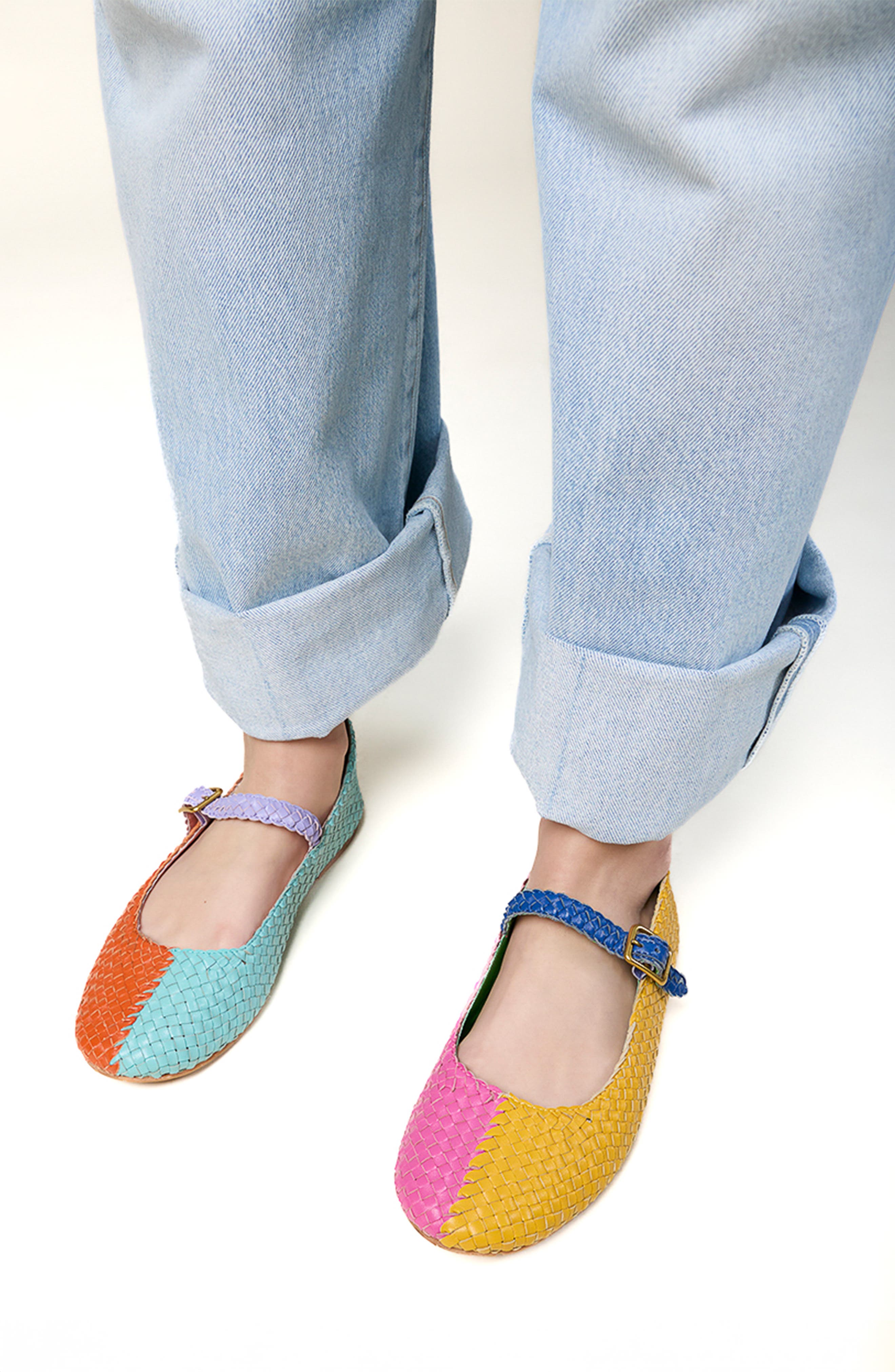 Charlotte Stone Raleigh Mismatch Woven Mary Jane Flat, Alternate, color, Kortman