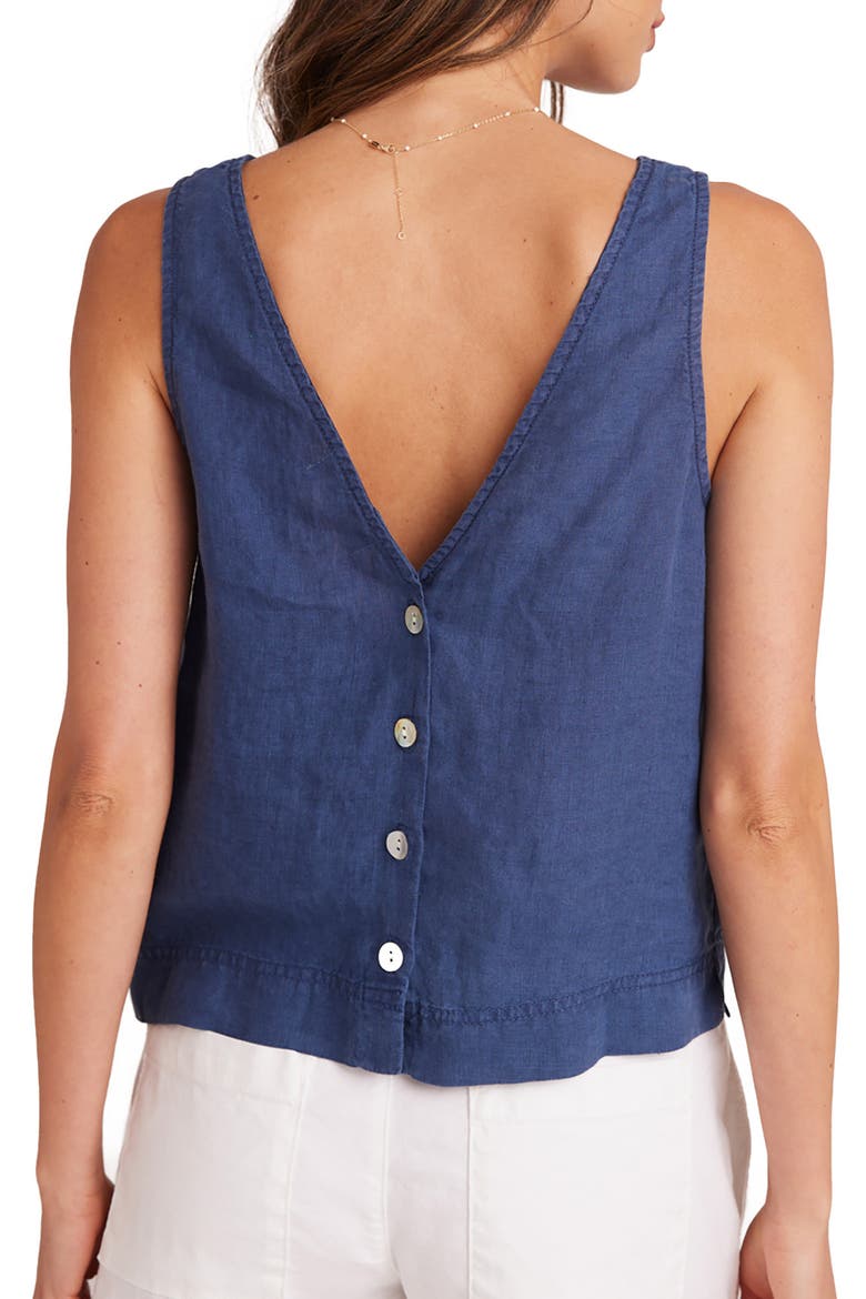 Button Back Linen Tank, Alternate, color, BRAZILIAN NAVY