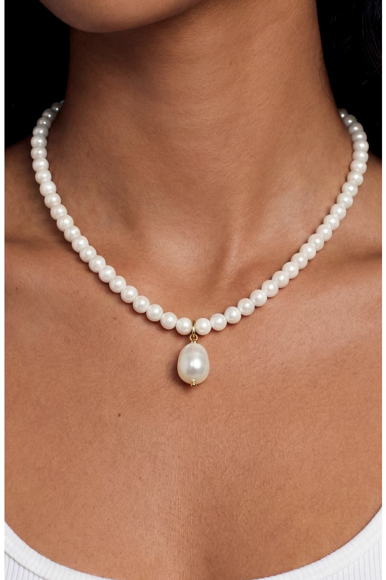 Freshwater Pendant Bead Necklace, Alternate, color, WHITE
