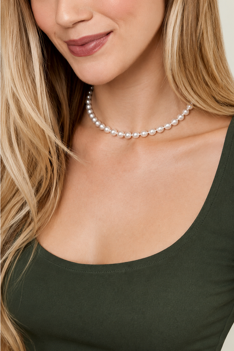 7-7.5mm White Freshwater Choker Length Pearl Necklace, Alternate, color, Sterling Silver Clasp