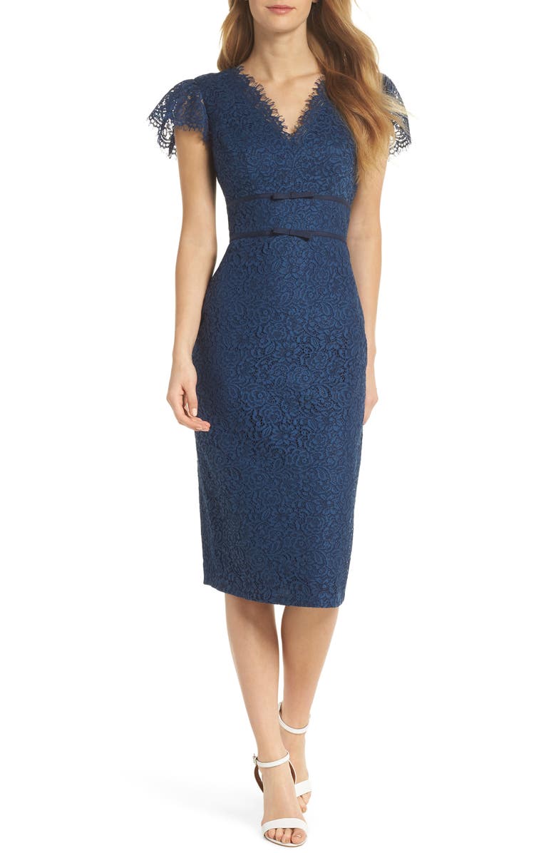 Gal Meets Glam Collection Ginger Rosebud Lace Sheath Dress, Main, color, 