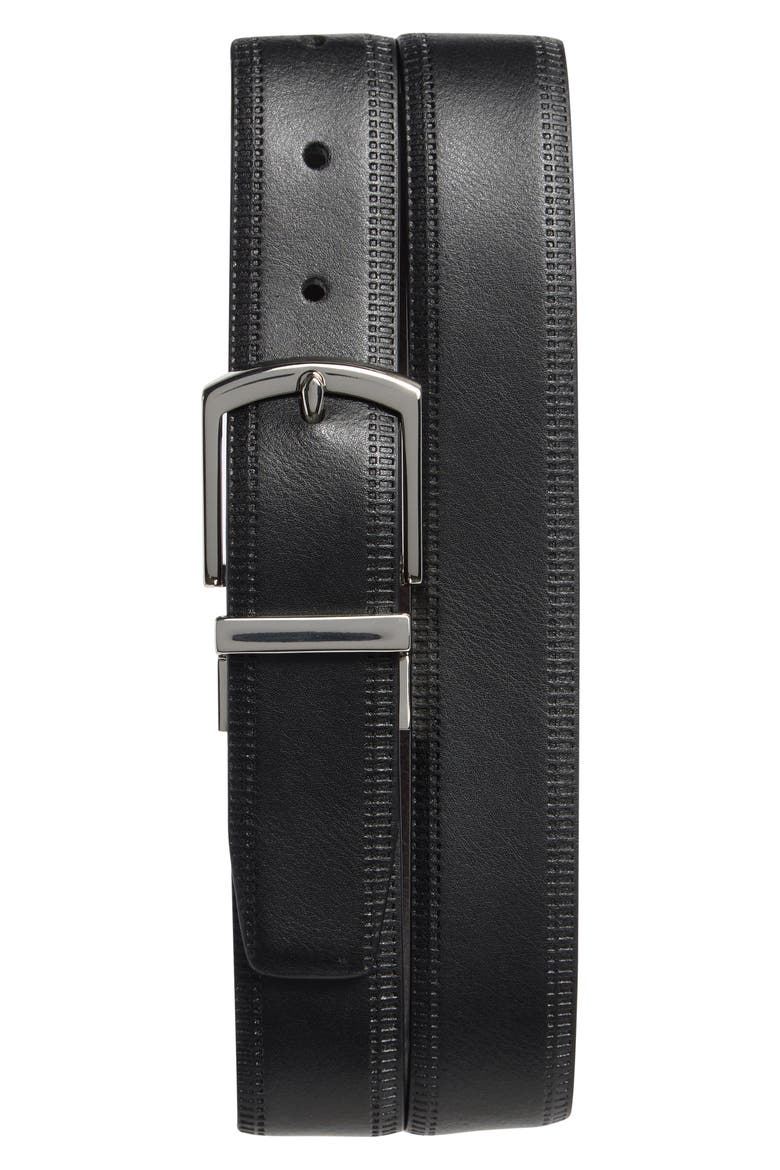 Leather Belt, Main, color, BLACK/ DARK BROWN
