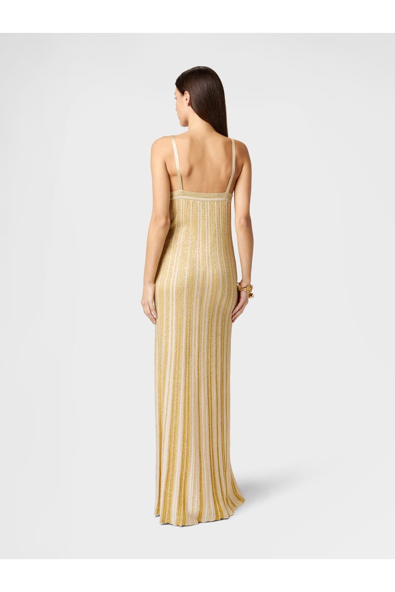Sleeveless Long Dress In Viscose Lamé Blend With Sequins, Alternate, color, Gold