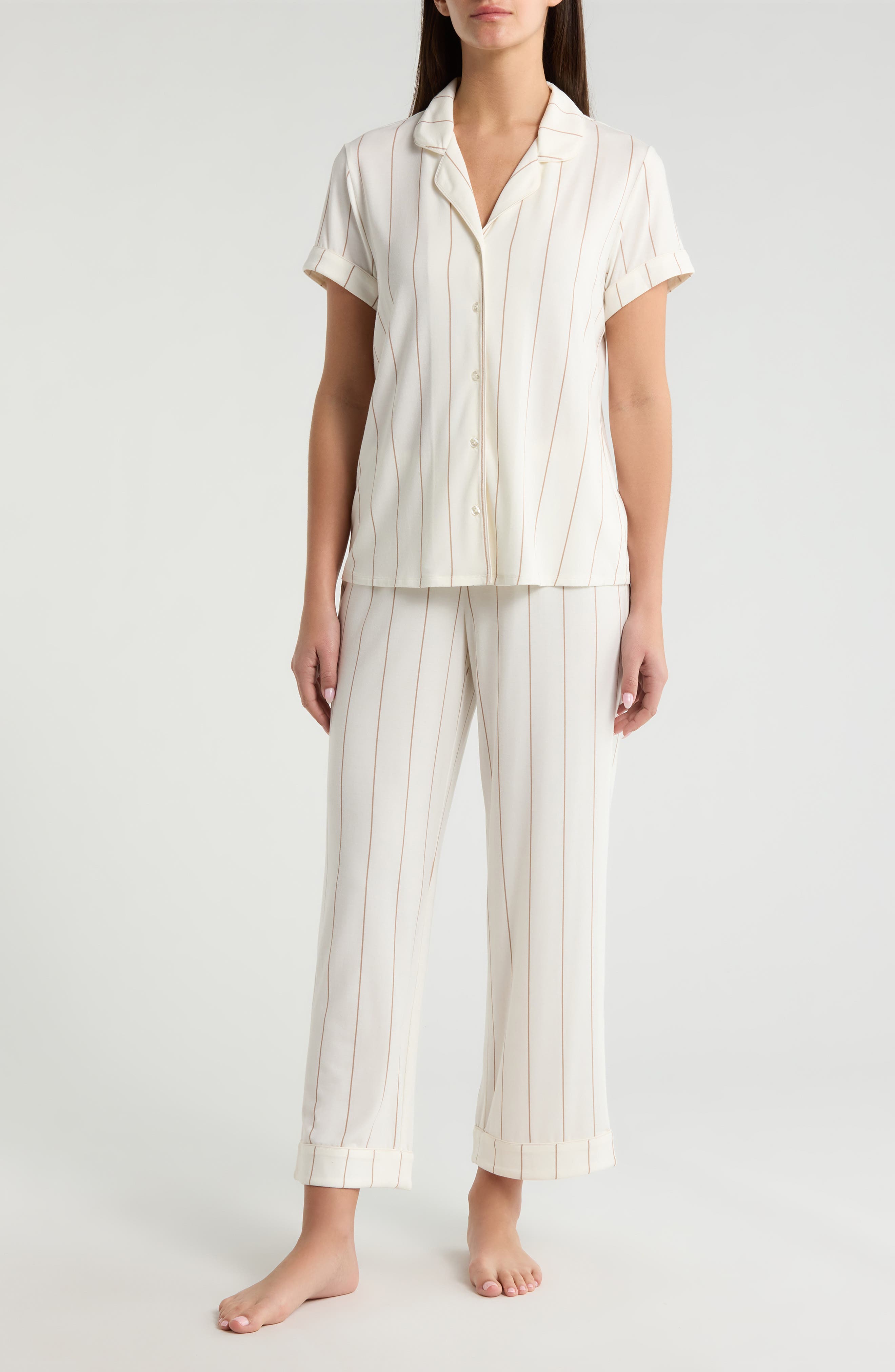 IVORY- TAN CALM PINSTRIPE