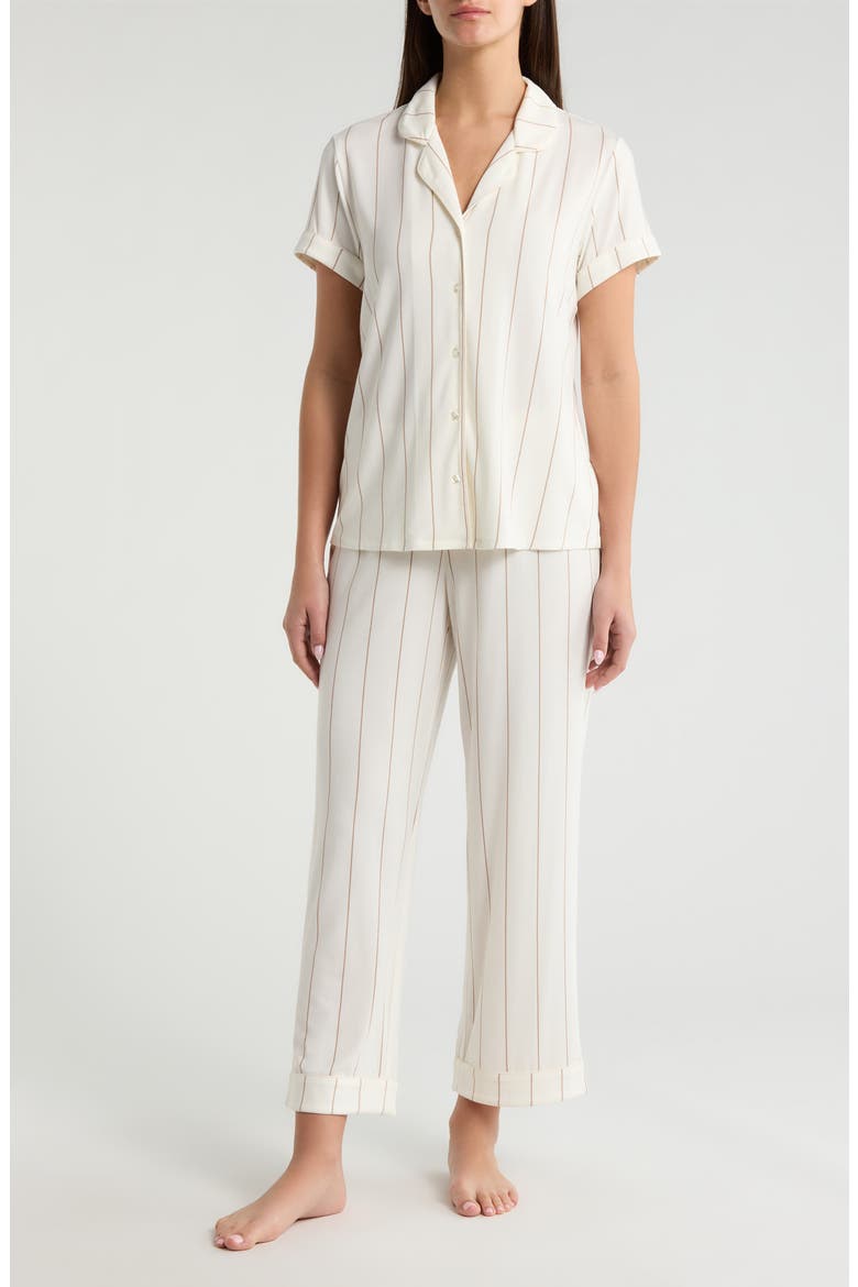 Moonlight Eco Crop Pajamas, Main, color, IVORY- TAN CALM PINSTRIPE