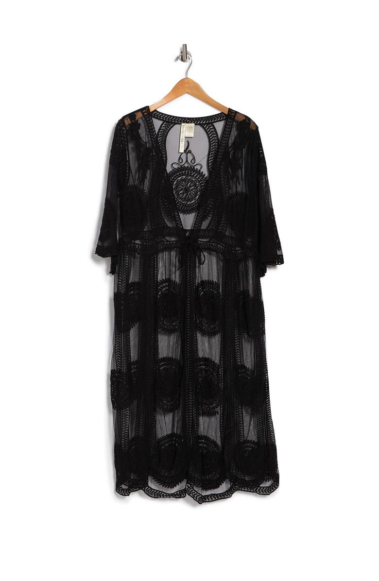 Forgotten Grace Mesh Crochet Trim Tie Front Duster, Alternate, color,