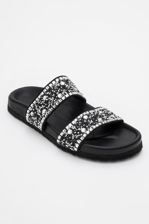 Forever & Always Shoes Jamie Leather Double Strap Slide Sandal With Stones