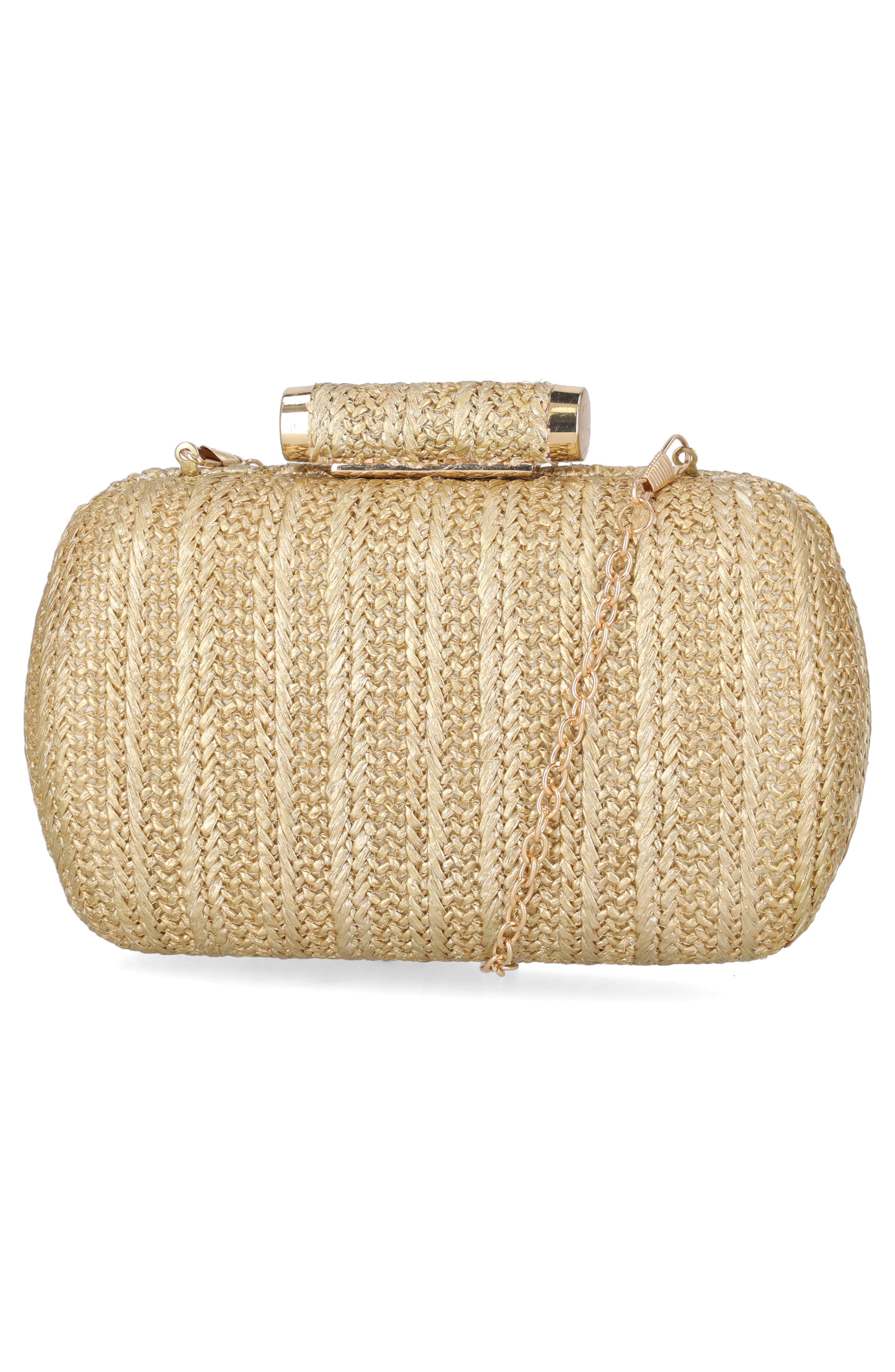 Jessica McClintock Jea Straw Minaudière Clutch, Alternate, color, Light Gold Metallic