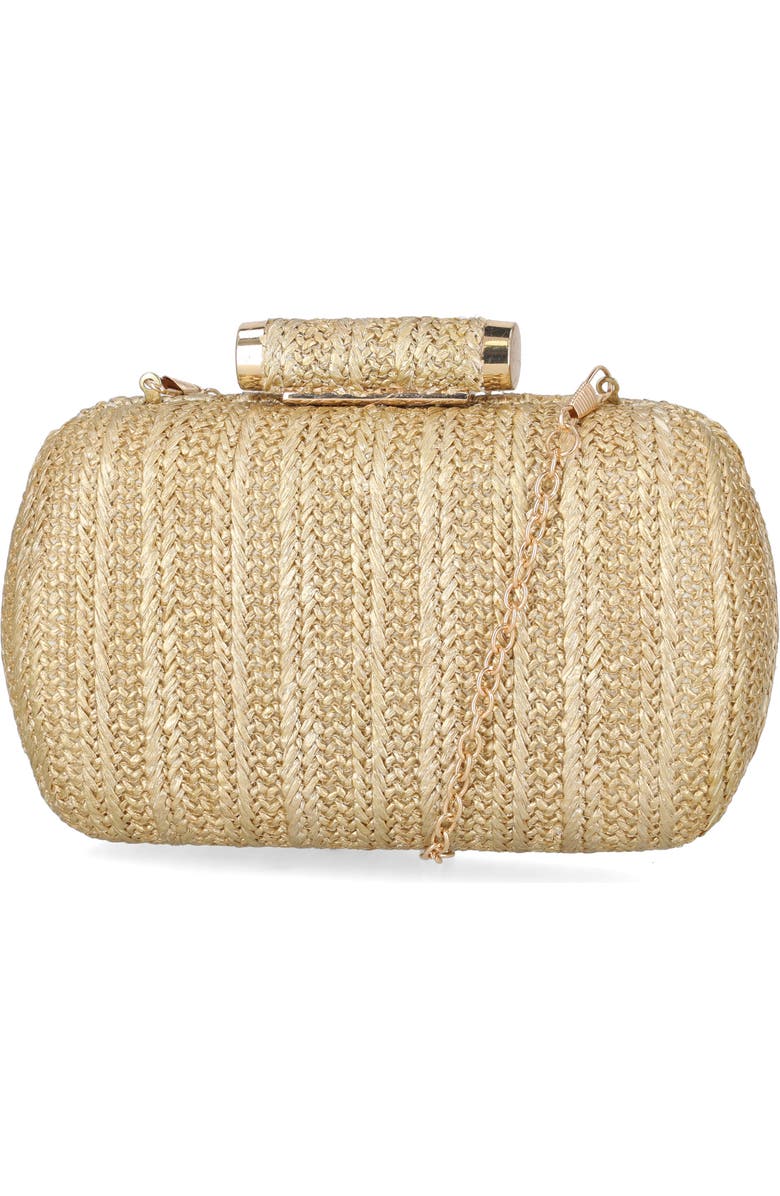 Jessica McClintock Jea Straw Minaudière Clutch, Alternate, color, Light Gold Metallic