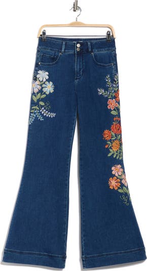 Fallon x Pressed Flowers Embroidered Flare Leg Jeans