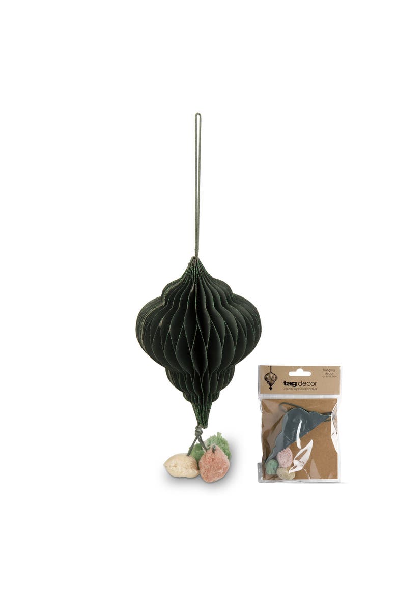 Pom Pom Honey Comb Green Multi Hanging Xmas Ornament, Main, color, Green