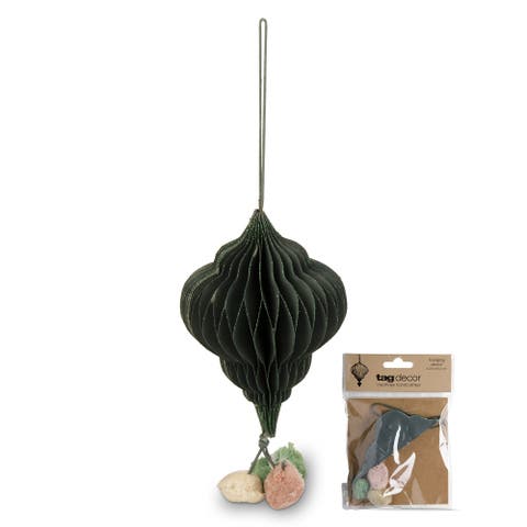 Pom Pom Honey Comb Green Multi Hanging Xmas Ornament