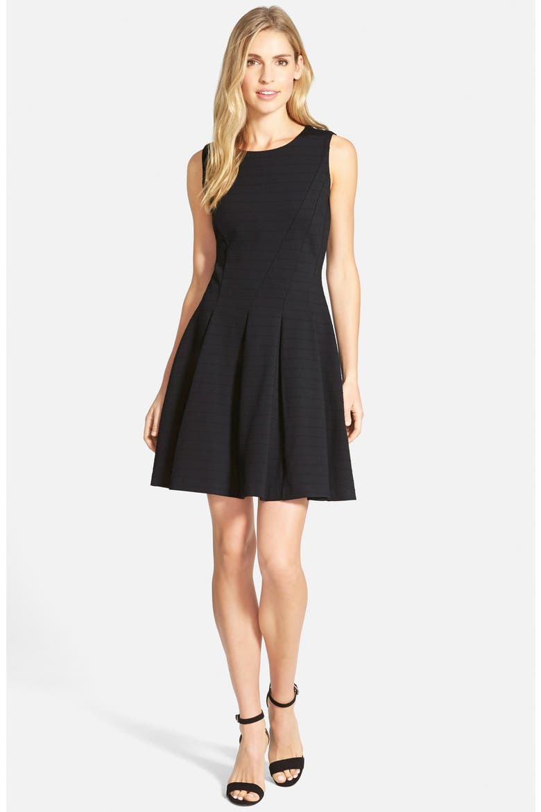 Ponte Fit & Flare Dress, Main, color, BLACK