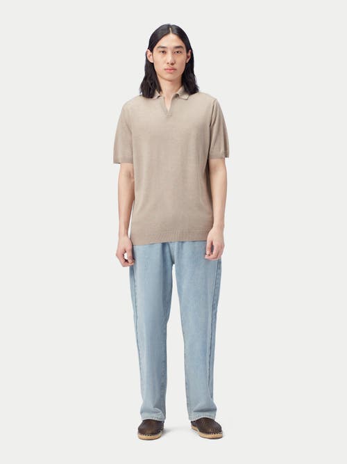 Gobi Mongolian Cashmere Silk Cashmere Polo Shirt In Beige