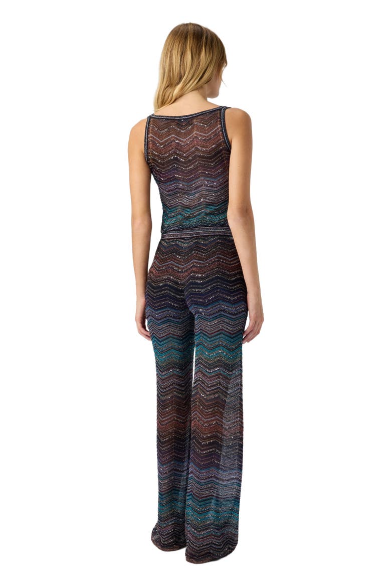 Wide-leg Trousers In Viscose Chevron Lamé With Sequins, Alternate, color, Dark Blue