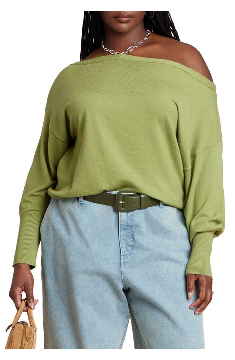 ELOQUII Slouchy Sweater, Main, color, Chartreuse