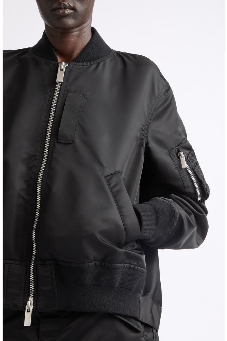 Nylon Twill Bomber Jacket, Alternate, color, BLACK