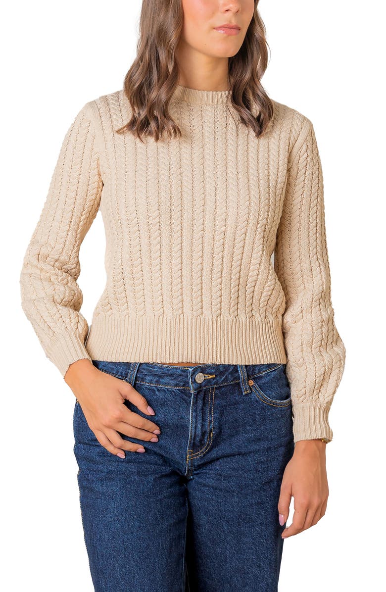 Hope & Henry Organic Peasant Sleeve Cable Sweater, Main, color, Oatmeal Heather