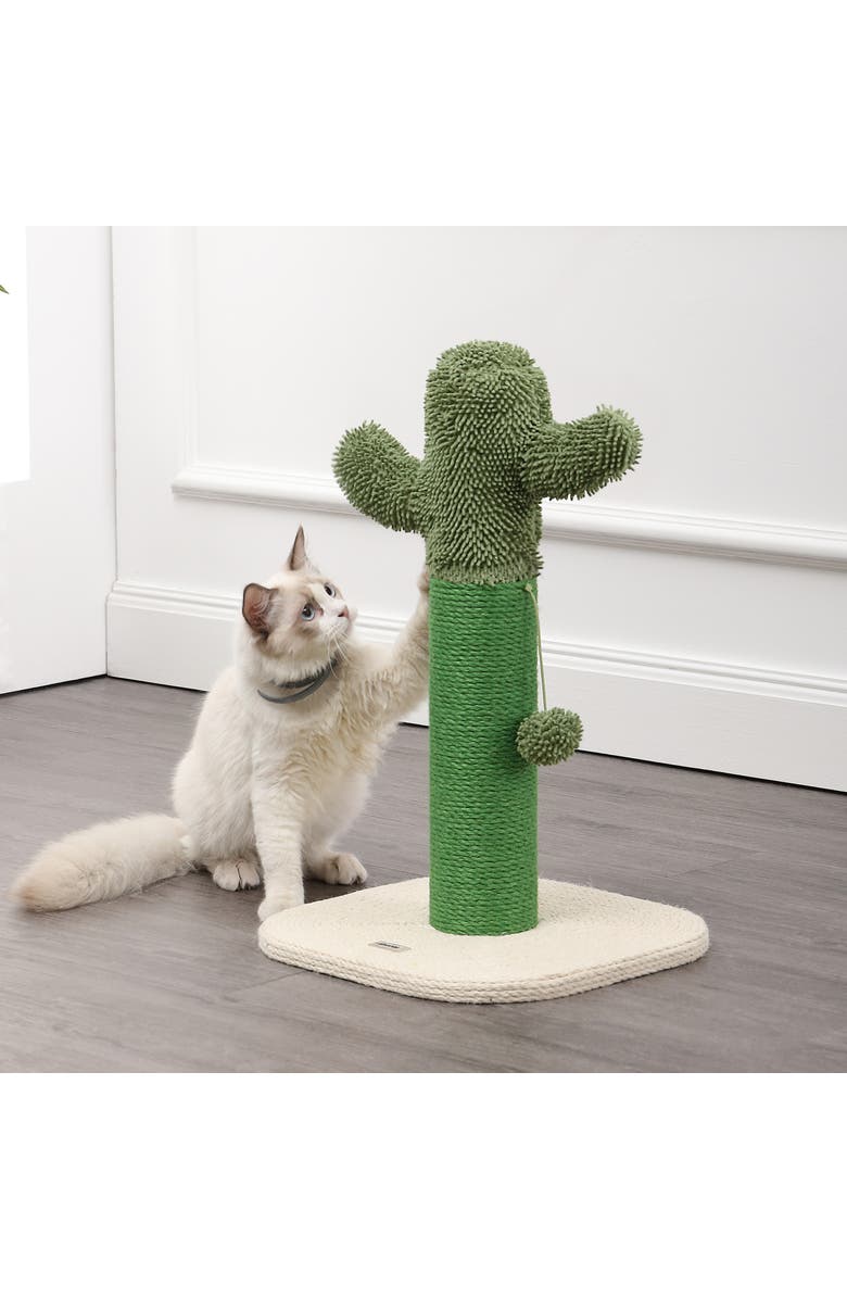 The Licker Store Pecos 21" Modern Jute Cactus Cat Scratching Post with Fuzzy Toy, Alternate, color, Green