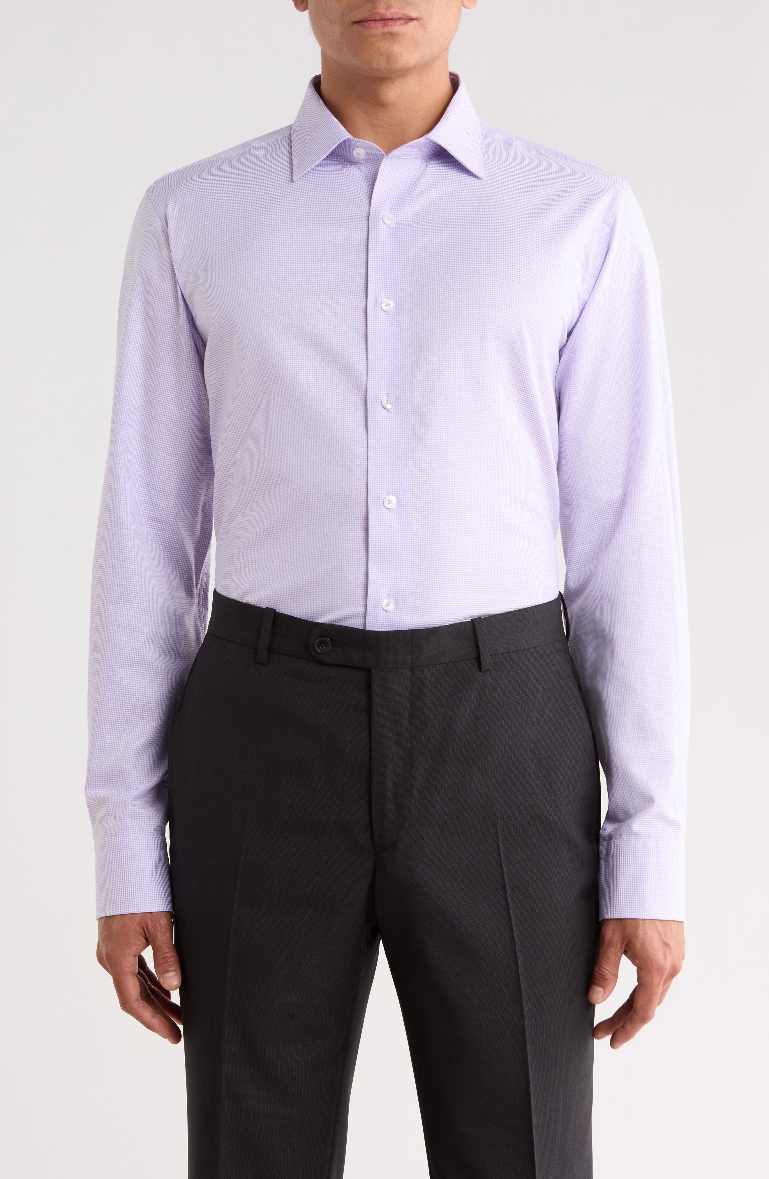 Trim Fit Mini Houndstooth Cotton Dress Shirt