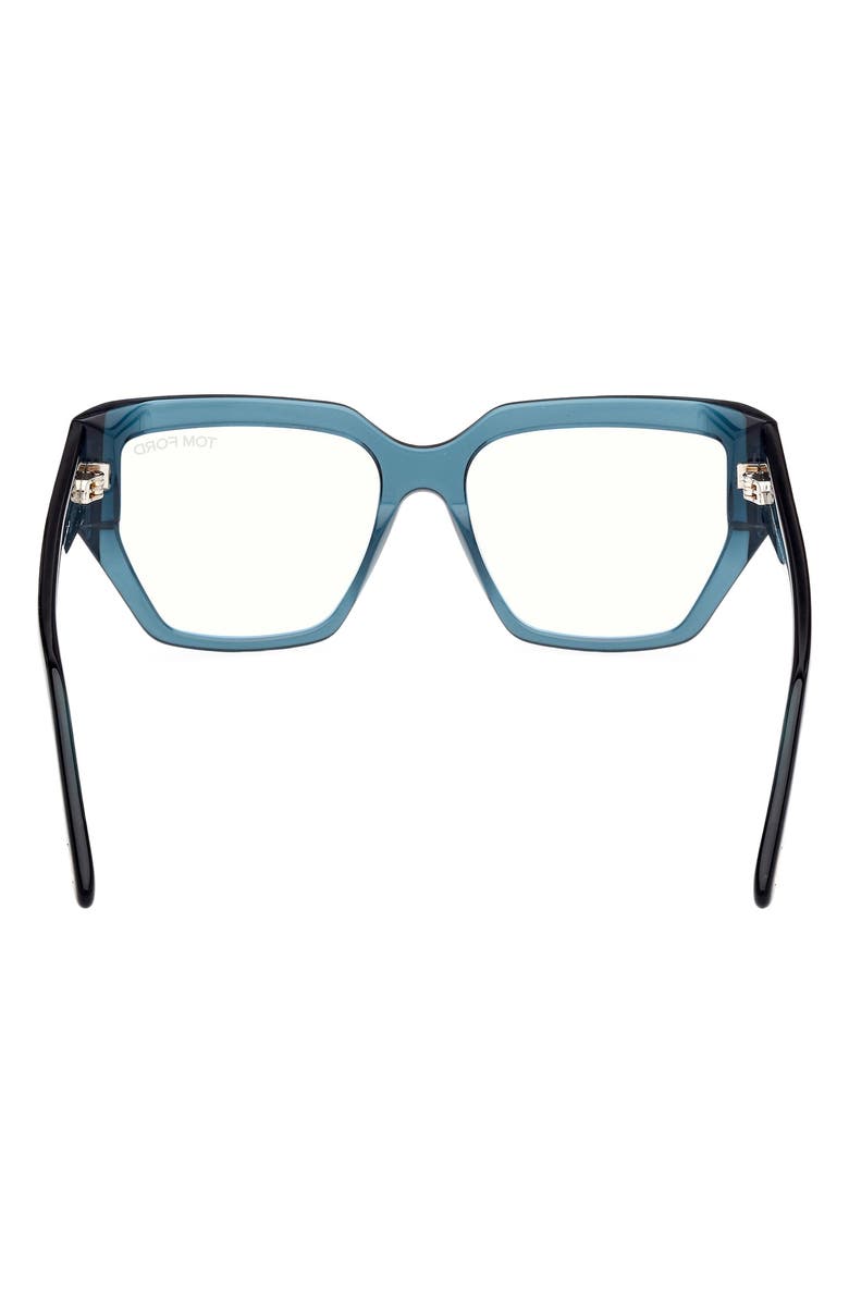 TOM FORD 54mm Square Blue Light Blocking Optical Glasses, Alternate, color, Teal / T Logo / Blue Block