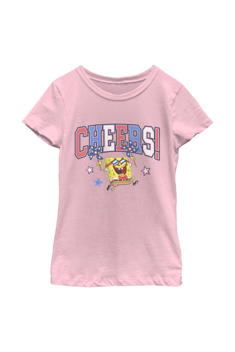 Girl's SpongeBob SquarePants Cheers Celebration  Graphic T-Shirt, Main, color, Light Pink