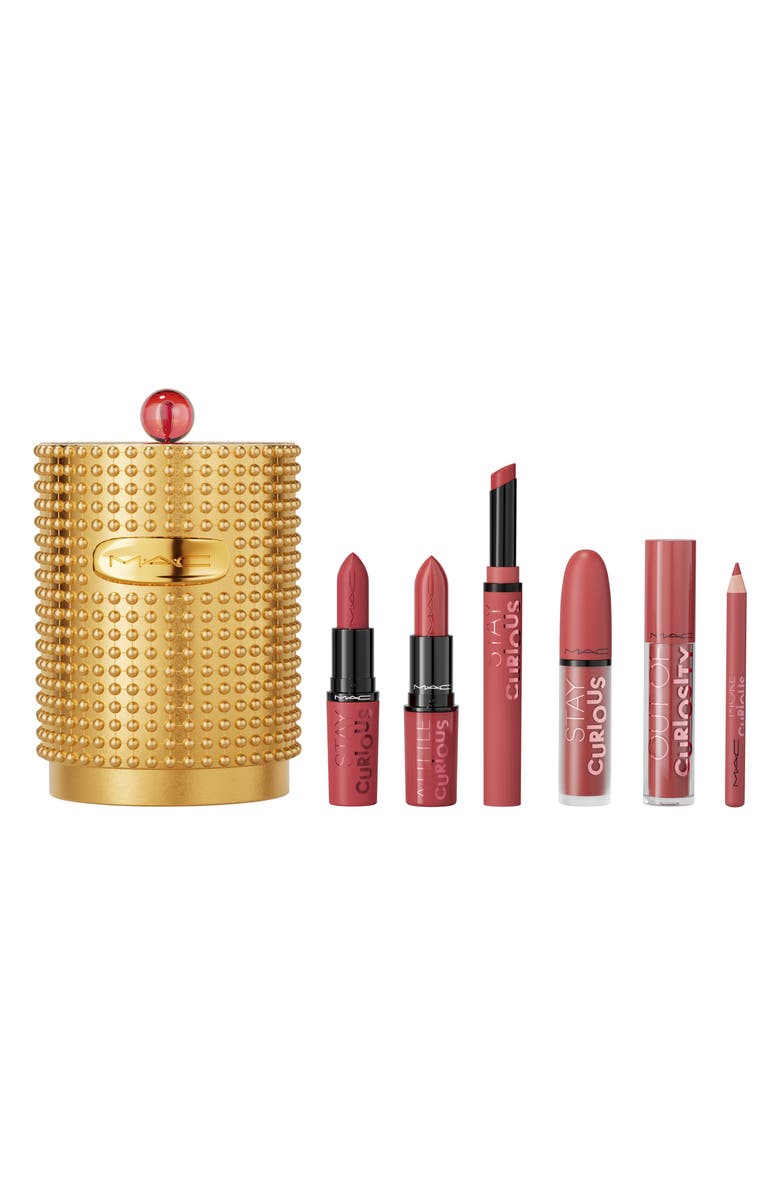 MAC Cosmetics Stay Curious Party Crew Vault Lipstick, Lip Gloss + Lip Liner Gift Set $147 Value, Main, color,