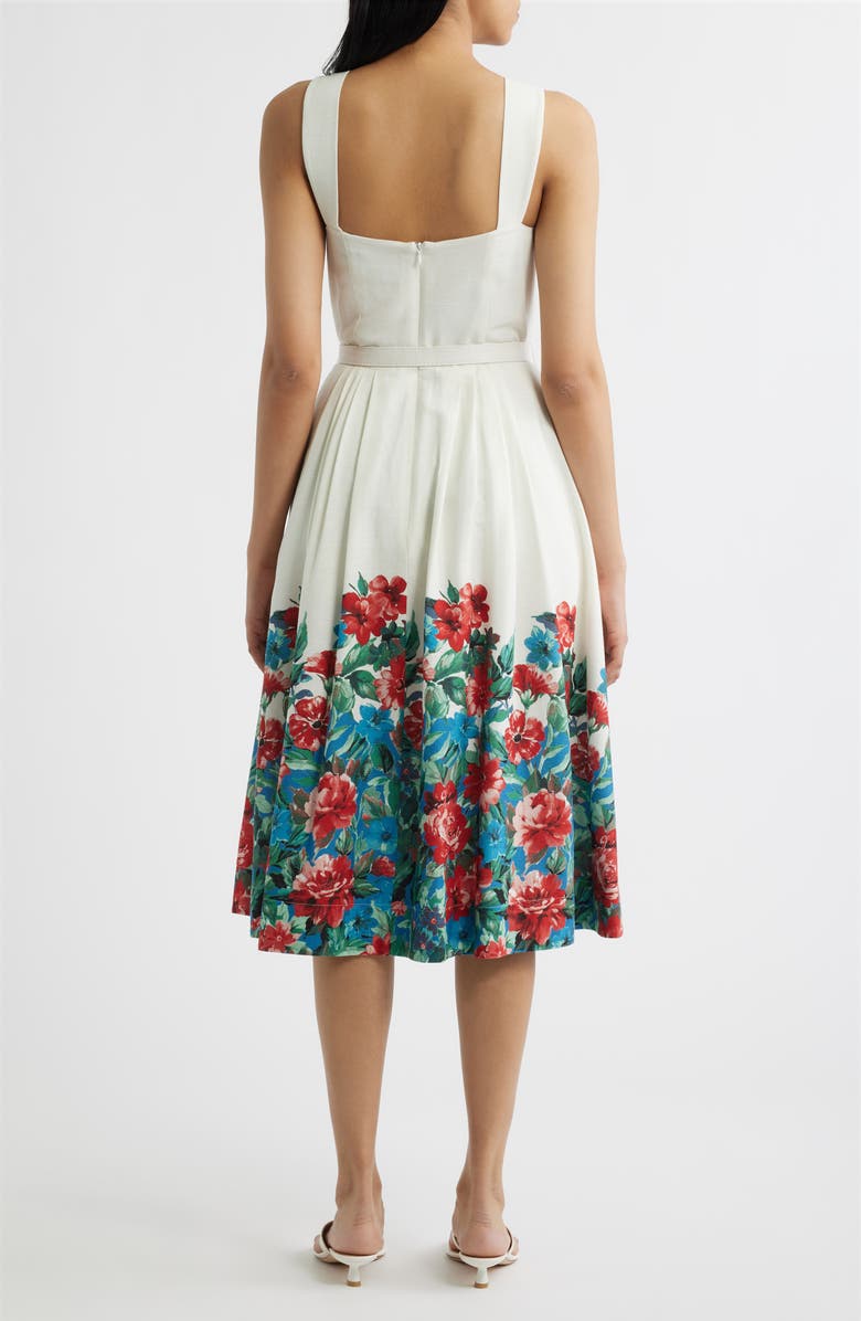 Tahari ASL Belted Border Print Sleeveless Midi Dress, Alternate, color, 